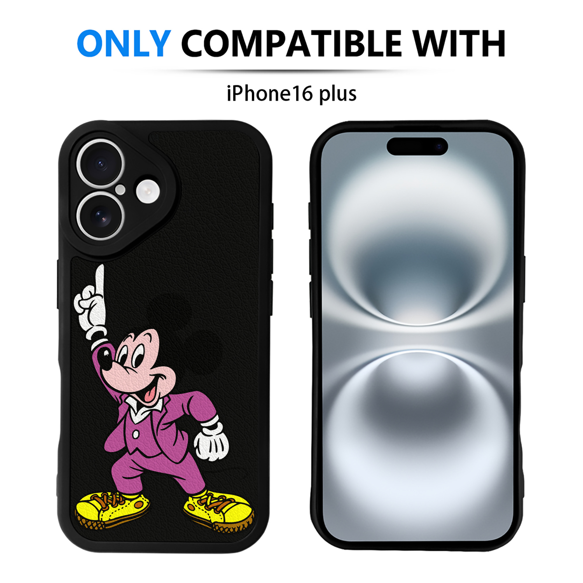 （画像用） ミッキーマウス Mickey Mouse 【iPhone 16シリーズ対応】シリコンスマホケース（レザー調） 材質：シリコン